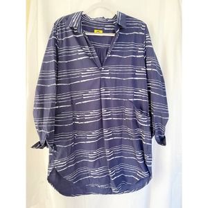 Kealopiko Hawaiian Blue Striped Shirt Dress
